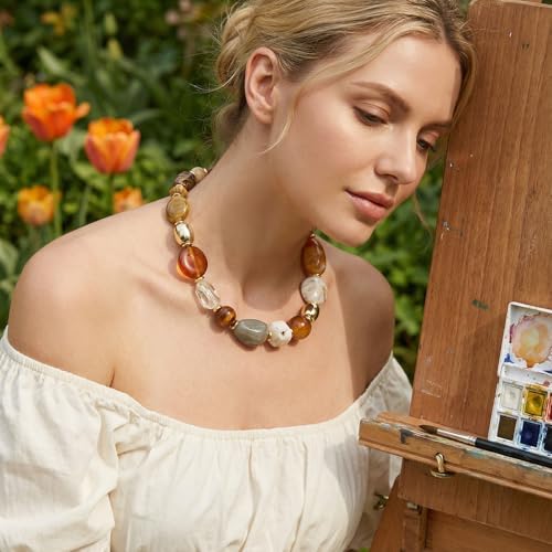 Beaded Choker Chunky Necklace for Women Statement Charm Necklace for Party Festive Vacation Gift