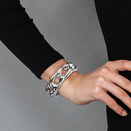 SPUNKYsoul Chain Link Buckle With Rhinestones Cuff Bracelet in Gold, Silver Rose Gold and Gun Metal for Women - style: "Athena" Chunky Silver