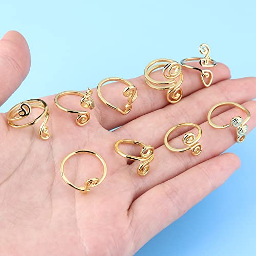 FIBO STEEL 9 Pcs Adjustable Toe Rings for Women Open African Toe Rings Summer Beach Foot Jewelry - color: Gold-tone