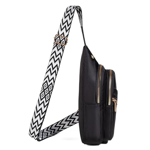 Xsecnua Crossbody Sling Bag Small Sling Backpack, Cross Body Bag Chest Bag for Women Men Travel Hiking Daypack - color: D-black