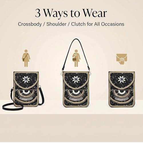 Small Crossbody Bags for Women Designer Cell Phone Bag Boho Shoulder Wallet Purse - color: Black-white