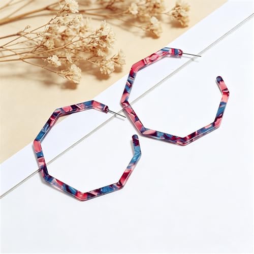 Boho Acrylic Hoop Earrings Bohemian Statement Colorful Acetate Lucite Tortoise Shell Resin Geometric Big Lightweight C Open Hoops Earrings for Women Prom Party Holiday Fashion Jewerly Gifts - color: Large red