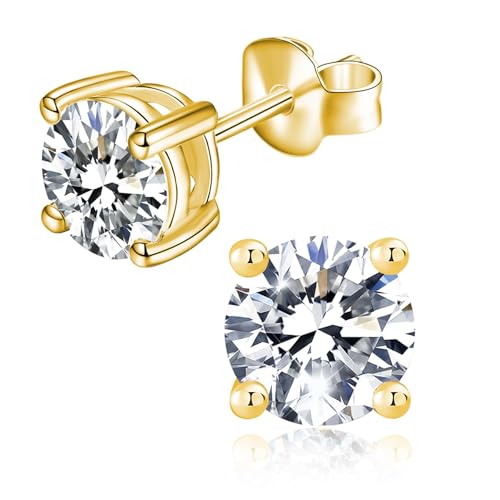 YODEWA 1/2/3ct Moissanite Stud Earrings for Women 925 Sterling Silver Hypoallergenic Butterfly Back 1 Pair DEF Color Lab Created Brilliant Round Moissanite Earrings - color: Round Yellow, size: 1CTW(0.5CT*2-5.0mm)