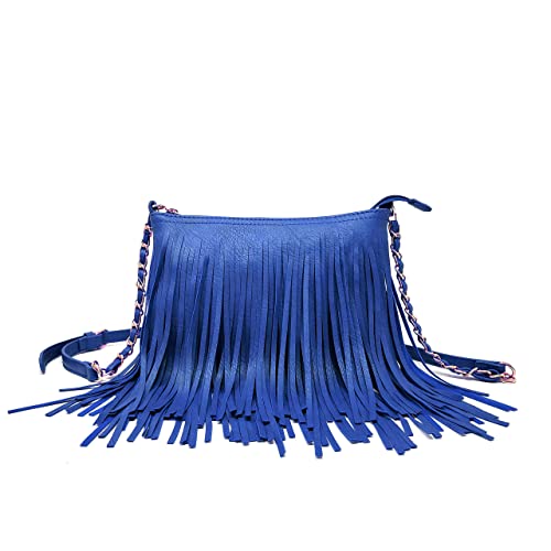 Solene Fringe Crossbody Shoulder Bag with Strap, Tassel Messenger bag, Country Style Western Fringe Purse for Women - color: Royal Blue