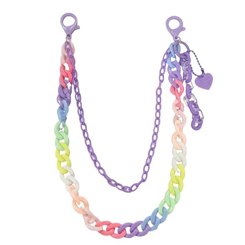 Y2k Heart Pendant Rainbow Acrylic Pants Trousers Chain for Women Chunky Colorful Resin Removable Love Charm Layered Rock Wallet Belt Pocket Waist Jeans Belly Chains Backpack Body Accessories - color: Purple