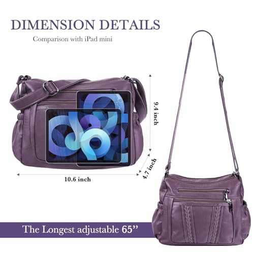 ELDA Crossbody Bags For Women Pocketbooks Soft PU Leather Purses and Handbags Multi Pocket Shoulder Bag - color: Taro