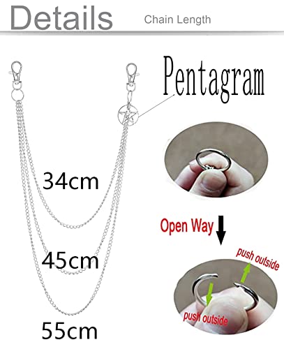 6 Pieces Pants Chains Multi-Layer Butterfly Lock Round Star Snak Heart Jeans Chains Accessory Hip Hop Pocket Punk Goth Wallet Chain Charm Rock Belt Loop Trousers Chain for Women Men Silver - style: C:5Pcs(Heart)