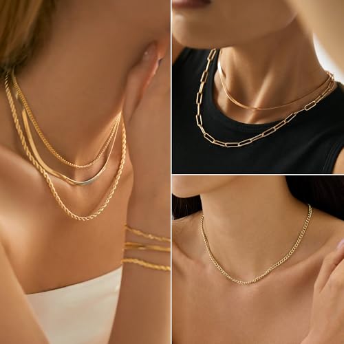 FAXHION 68 Pcs Gold Jewelry Set for Women with 7 Necklace, 17 Bracelet, 5 Hoop Earrings, 15 Stud Earrings, 24 Knuckle Rings for Women Jewelry Set for Women Gift - color: gold jewelry pack