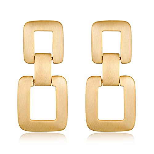 MUYAN Gold Silver Geometric Drop Dangle Earrings for Women Brushed Link Square Dangle Earrings Trendy Jewelry - color: B Brushed Gold