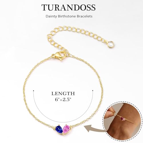 Turandoss Gifts for Women Her Daughter - 6 7 8 9 10 11 12 13 14 15 16 Year Old Girls Birthday Gifts, 14K Dainty Gold Plated Created Birthstone Bracelets for Women Girls Teens Jewelry Gifts - color: 05-08-May-Aug-Birthstone