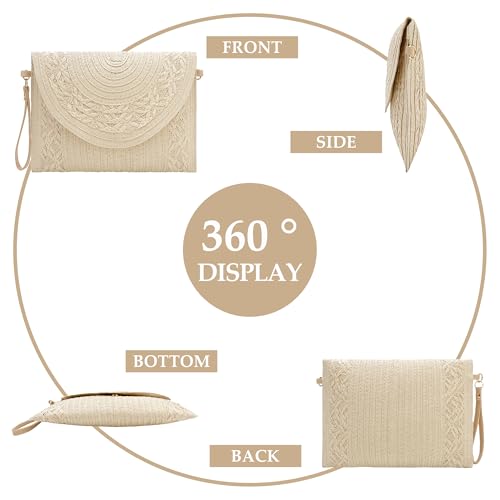 Gets Straw Clutch Purse for Women, Woven Beach Bag Summer Corssbody Purse Small Rattan Shoulder Bag for Travel | Hand-woven - color: Beige 3