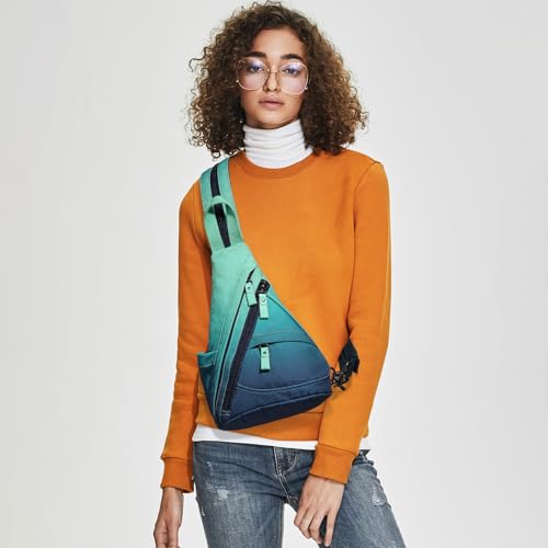 KL928 Sling Bag - Small Crossbody Backpack Shoulder Casual Daypack Rucksack for Men Women - color: 6881mr-blue+grayishgreen