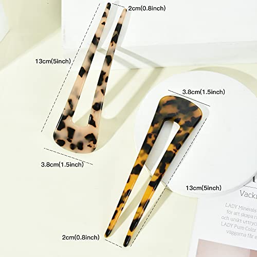French Hair Pins Tortoise Shell French Hair Forks U Shaped French Pins 2 Prong Hair Sticks Acetate Chignon Pin for Women Hairstyle Accessories 2 Pack - color: french hair pin 2 pack