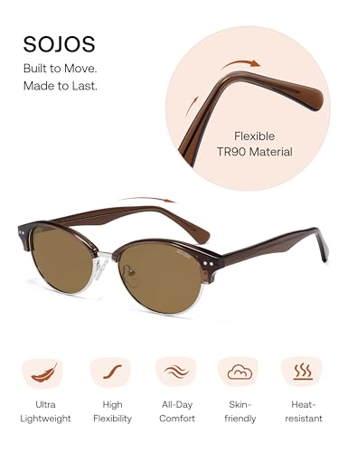 SOJOS Trendy Oval Polarized Sunglasses for Women Retro Cute Shades Sunnies SJ2687 - color: Brown Frame Brown Lens