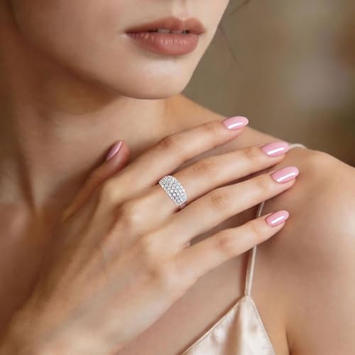 Wide Wedding Bands for Women Cubic Zirconia Engagement Bridal Eternity Stackable Rings White Gold Size - color: Silver