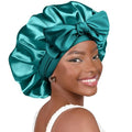 YANIBEST Adjustable Satin Bonnet for Sleeping Women Double Layer Hair Wrap Reduce Friction Prevent Frizz Natural Curly Hair - color: Blue Zircon