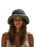 Handmade Women's Crochet Straw Bucket Hat Packable Daisy Beach Cap | Adjustable Inner Drawstring, Airy Lightweight Paper Fiber, Face Shade, Easy Storage, Feminine Openwork Floral Style - color: Green