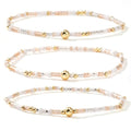 Dainty Gold Plated Tiny Ball Colorful Beaded Stack Bracelets Sets for Women,3Pcs Stackable Cute Bracelet Stretch Trendy Ball Jewelry Friendship Gift - color: white