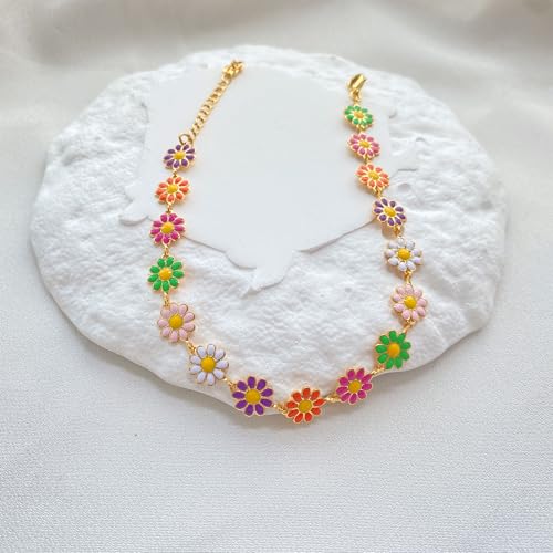 Yumikoo 18k Gold Plated Anklet Ankle Bracelets for Women - style: Colored enamel flowers