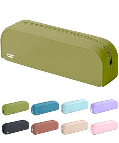 Mr. Pen- Silicone Pencil Case, Aesthetic Pencil Bag for Women, Makeup Pouch | Multifunctional Pouch for Stationery, Cosmetics and Electrical Goods Storage - color: Olive Green