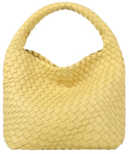 Woven Purses Bag for Women, Vegan Leather Handwoven Bags with Mini Handmade Purse - color: Yello