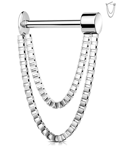 Jewseen 16G Threadless Septum Ring Dangle Chain Cartilage Earring Stud Surgical Steel Hidden Helix Jewelry Chain Helix Conch Earrings for Women Men