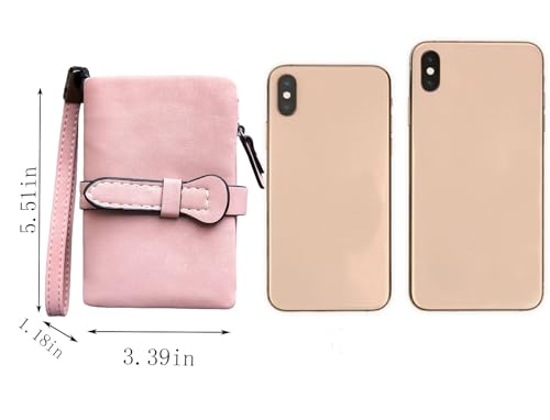 AOXONEL Women's Small Bifold Leather wallet Rfid blocking Ladies Wristlet with Card holder id window Coin Purse - color: Pink3