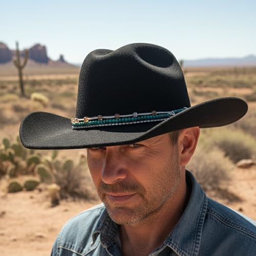 Hat Band for Cowboy Cowgirl, Turquoise Hand Made Replaceable Beaded Belt for Panama Fedora - color: Sugar