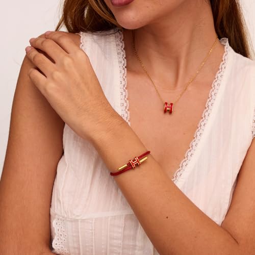 AIMADE Bracelets for Women Adjustable Charm Bracelet, 18k Gold-plated Buckle Design Titanium Steel Wire Rope Women's Gift Jewelry - color: Gold-Red