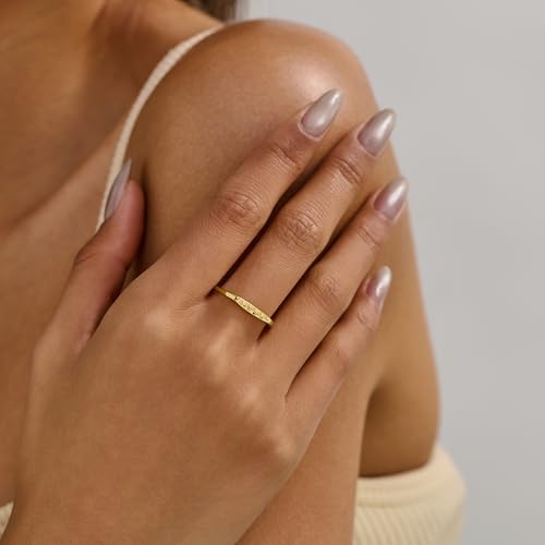 YeGieonr 14K Gold Plated Signet Rings for Women Non Tarnish 925 Sterling Silver Dainty Stackable Gold Ring, Waterproof Engraved Flower Thin Band Unique Everyday Jewelry Gift - color: Yellew Gold-Eucalyptus Signet Ring