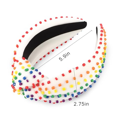 YISSION Rainbow Beaded Knotted Wide Headband for Adults - Colorful Pride Festival Hair Accessory for Parties, Celebrations & Daily Wear - color: Rainbow Colors
