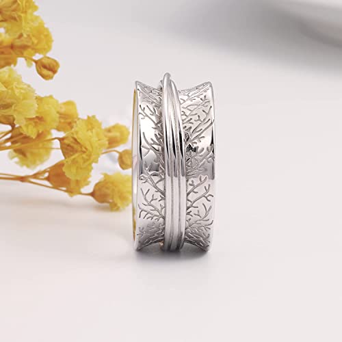 925 Sterling Silver Anxiety Ring with Beads Fidget Spinning Rings for Women Worry Beads Rings - color: leaf design