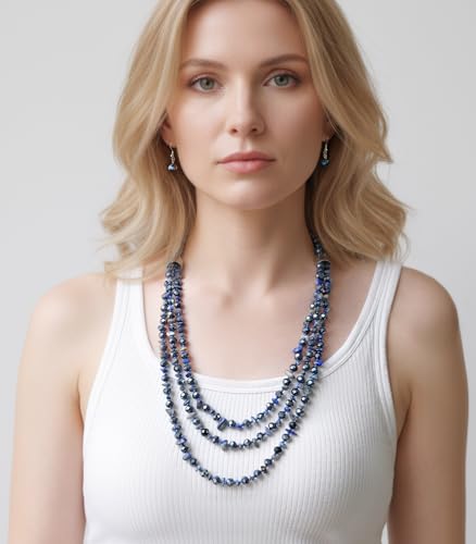 Errally Layered Beaded Statement Necklace Multi Strand Crystal Beads Collar Necklace and Earring Sets for Women Fashion Costume Jewelry Set Gifts for Her - color: 15-Blue