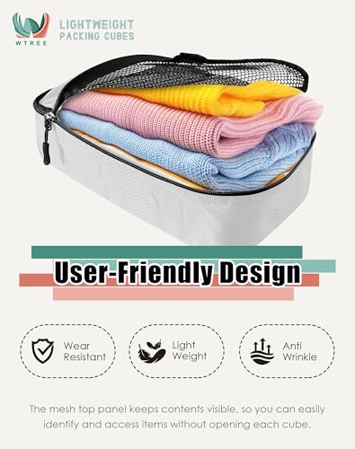 WTREE 4-Piece Packing Cubes Travel Accessories Set for Suitcases - Luggage Organizer Bags with Double Zipper - Mesh Top - Small/Medium/Large/Slim - Beige - color: Beige, size: Slim, Small, Medium, Large