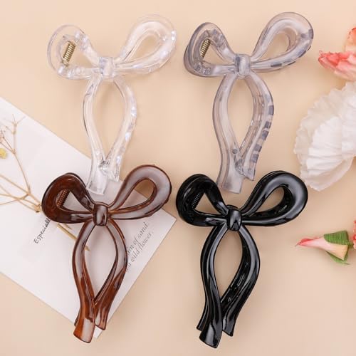 4 Pcs Bow Hair Clips Elegant Hair Claw Butterfly Hair Accessories for Girls Nonslip Butterfly Clips Hair Styling Accessories for Women - color: 4 Pcs-Glossy Style(Black,Coffee,Transparent Gray,Transparent)