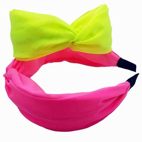 2 Pieces Knotted Headbands Fluorescent Turban Hairband Wide Hair Hoops for Women Girls Hair Accessories