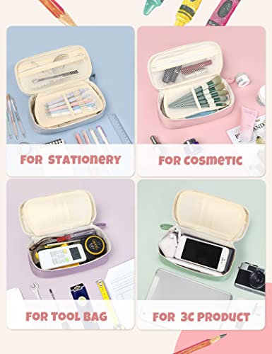 SUNEE Cute Pencil Case, Aesthetic Pen Pouch, Colored Large Pencil Bag with Zipper, Kawaii Stationery Storage and Organizer, School Supplies for Teen and Adult Girls, Pink - color: Pink