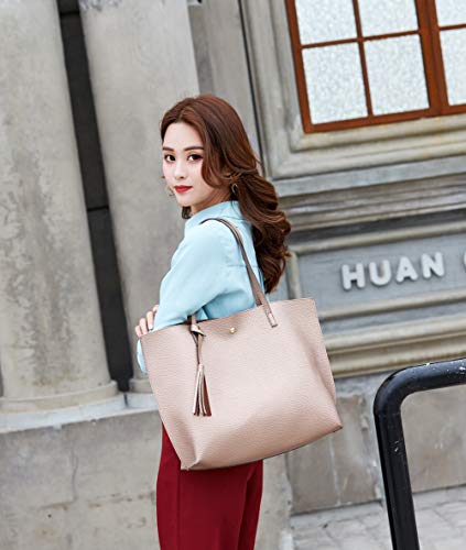 Dreubea Women's Soft Faux Leather Tote Shoulder Bag from, Big Capacity Tassel Handbag - color: Bronze