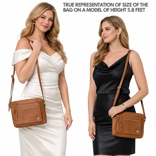 Leather Crossbody Bags for Women Small Soft Genuine Pebbled Sling Shoulder Handbag Crossover Purse with Full Adjustable Strap (Cognac Nappa) - color: Cognac Nappa