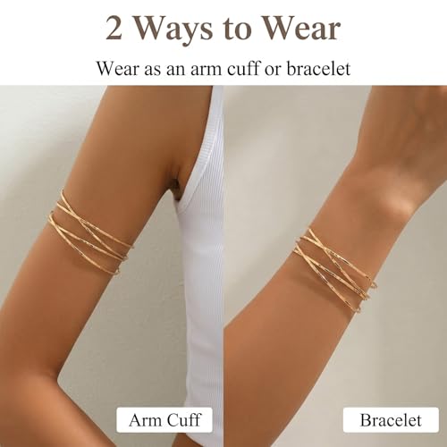 Long tiantian Gold Arm Cuff Upper for Women Bangle Bracelets Upper Arm Cuff Bracelet Trendy Armband Beach Jewelry Trendy Stuff Gifts - color: A1:gold Arm Cuff