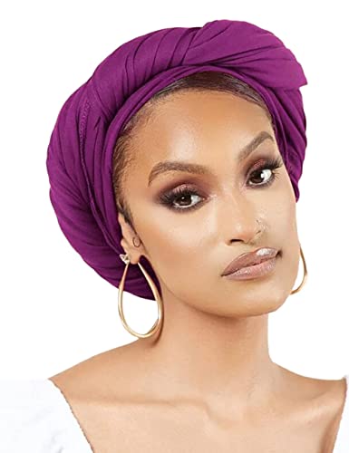 Nonbongoy Head Wraps for Black Women Stretch Headwraps Large Hair Wraps Hijab Scarves for Muslim Head Scarf Turban Headbands - color: 1-purple Red Headwrap