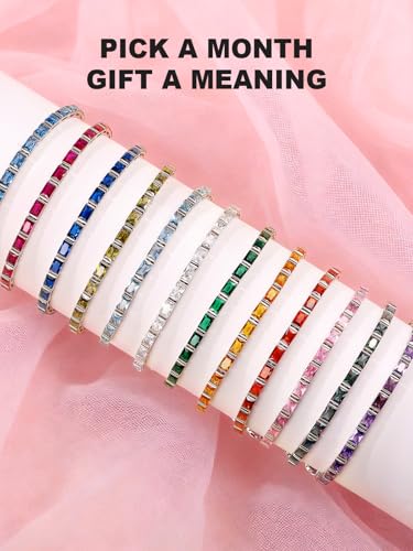 Radiant Cut Birthstone Tennis Bracelets for Women, Adjustable 6–9 Inches White Gold Plated Sterling Silver Bracelet, Hypoallergenic Anniversary Birthday Valentine’s Day Gift for Her - color: 09-Sapphire