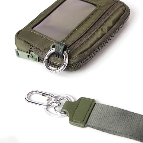 Wristlet Wallet for Women Mini Zip Card Case with Clear ID Window Zipper Coin Purse Lightweight Portable Keychain Wallet - color: Green