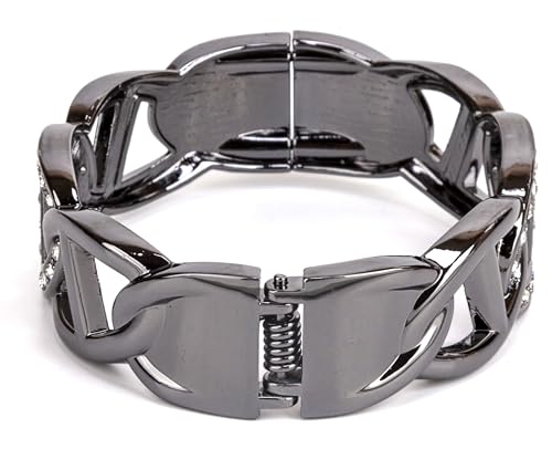 SPUNKYsoul Chain Link Buckle With Rhinestones Cuff Bracelet in Gold, Silver Rose Gold and Gun Metal for Women - style: Gun Metal Oval with Line and Rhinestones