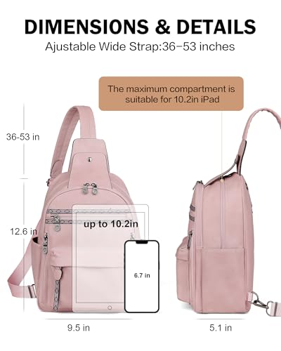 FADEON Large Sling Bag for Women, Leather Crossbody Purse Designer Anti Theft Sling Backpack, RFID Fanny Packs for Travel - color: Pink Retro Style