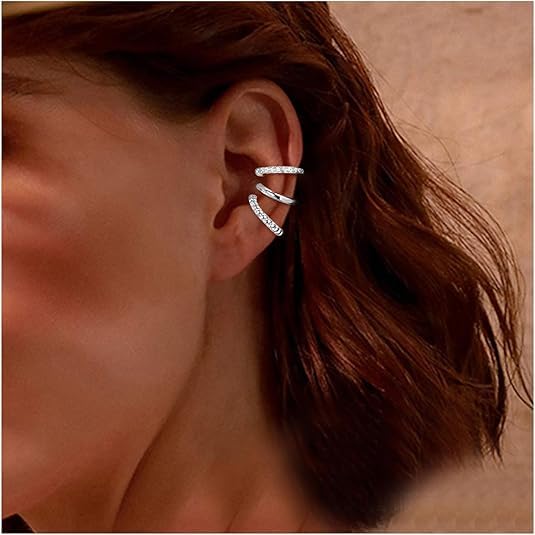Ear Cuffs Non Piercing Sparkly Cuffs for Women Non Piercings Hypoallergenic Fake Piercings Sparkle Clip On Earrings Bling Cartilage Earring Ear Cuff Earrings for Women Dainty Earring - style: 4 - S 3PCS