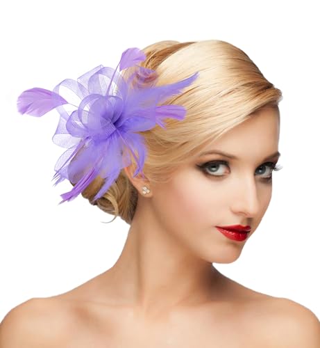 dressfan Womens Fascinator Hat Headpiece 20s Vintage Wedding Hair Accessories for Derby/Wedding/Cocktail/Tea Party - color: Purple