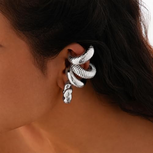 KISS WIFE 4 Pcs Chunky Ear Cuffs Non Piercing for Women, 14K Gold Plated Clip On Cartilage Hoop Earrings Jewelry Gifts - color: Silver