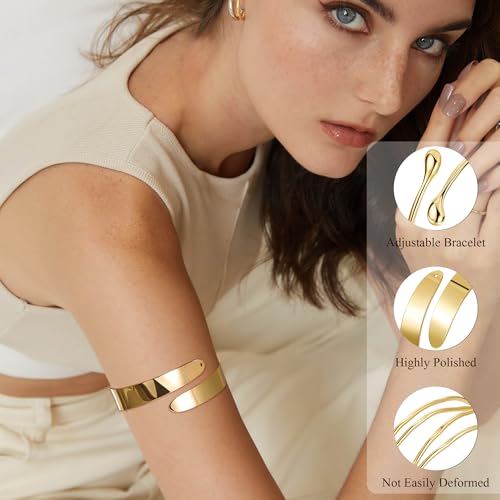4Pcs Upper Arm Cuff for Women Open Adjustable Arm Bracelets Minimalist Coil Arm Armband Set - style: Gold-Style B