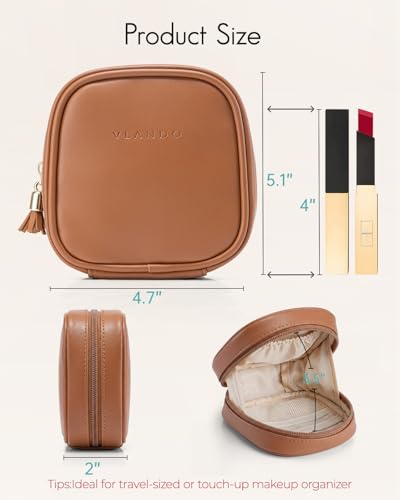 VLANDO Mini Makeup Bag, Small Makeup Bag for Purse with Slip-in Pockets, Portable Travel Toiletry Bag with Zipper, Waterproof Travel Essentials for Women-Dark Brown - color: Dark Brown